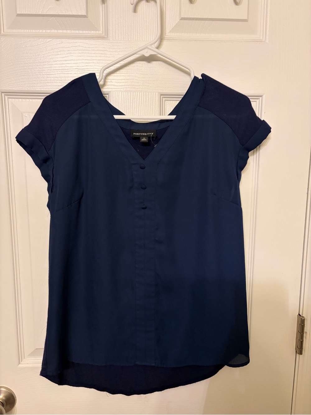 Stitch Fix Fortune & Ivy Navy Short-Sleeve V-Neck Blouse